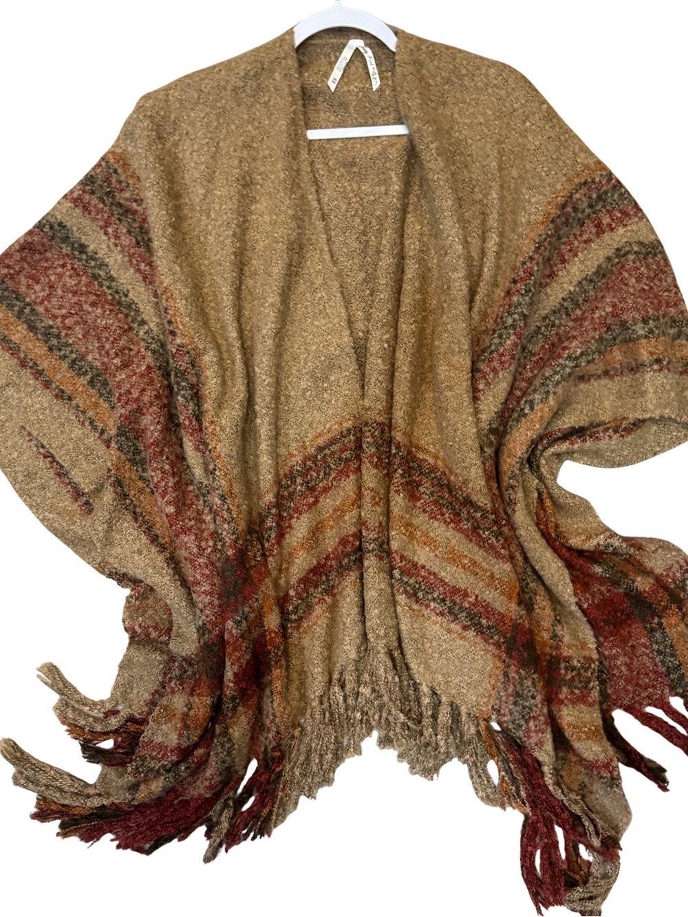 Cozy Fringe Wrap or Shawl - Tan Multi
